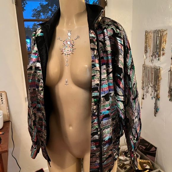 Vintage Jackets & Blazers - Vintage sparkly rainbow and black jacket size M